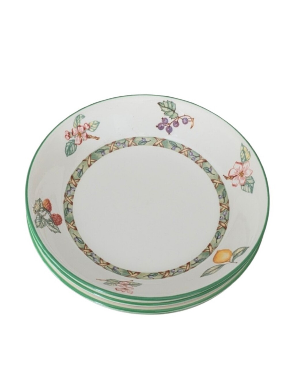 Johnson Bros England Fruit Arcadia Motif Soup Bowls Set of 4 Green Trim Floral